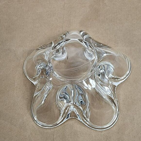 2 VTG Clear Tiffin Neodymium Flower 5 Lobe Heavy Art Glass Bowl Candle Holder - Picture 3 of 15